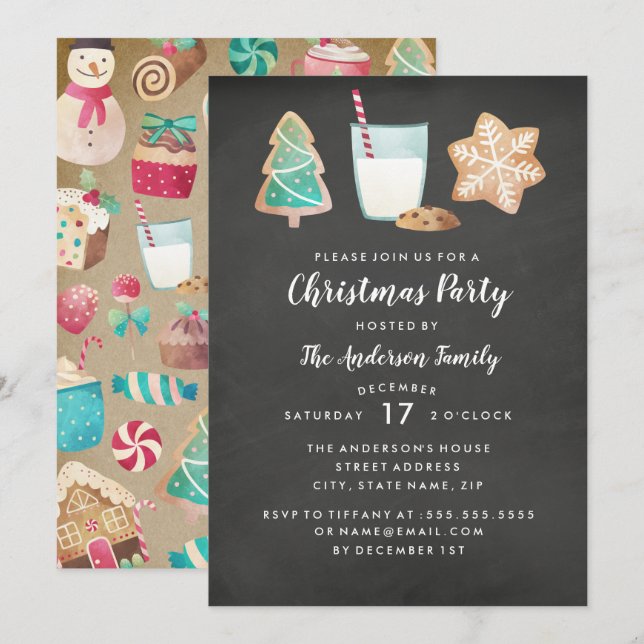 Modern Cookies And Milk Christmas Party Invitation (Front/Back)