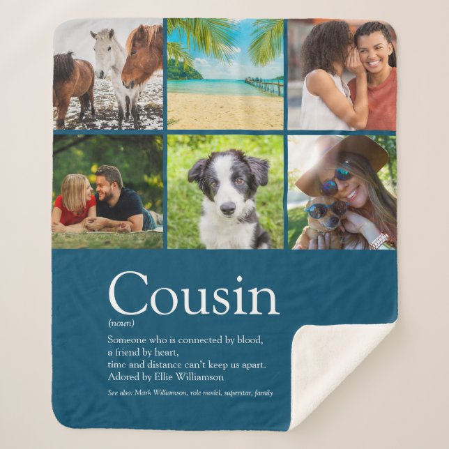 Modern Cool 6 Photo Collage Blue Cousin  Sherpa Blanket (Front)