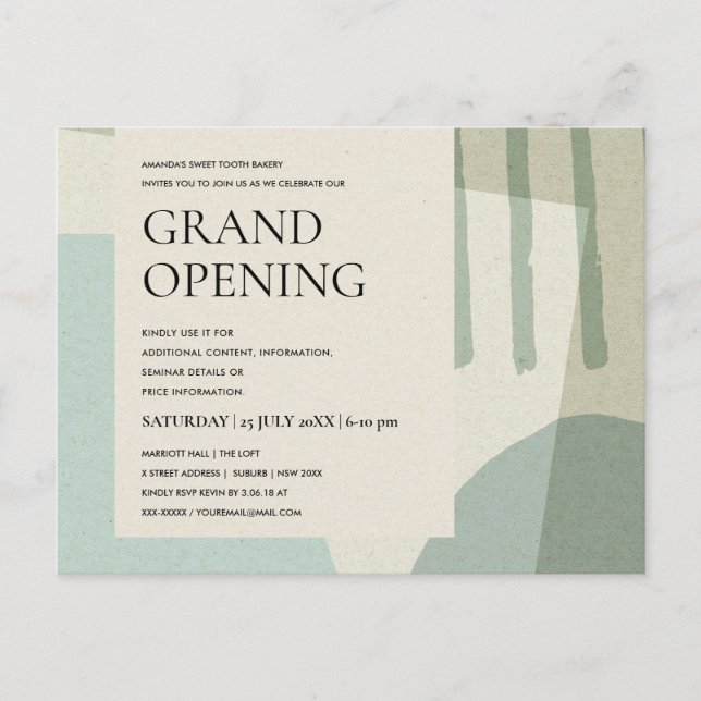 MODERN COOL ABSTRACT ART AQUA BLUE GRAND OPENING ANNOUNCEMENT POSTCARD (Front)