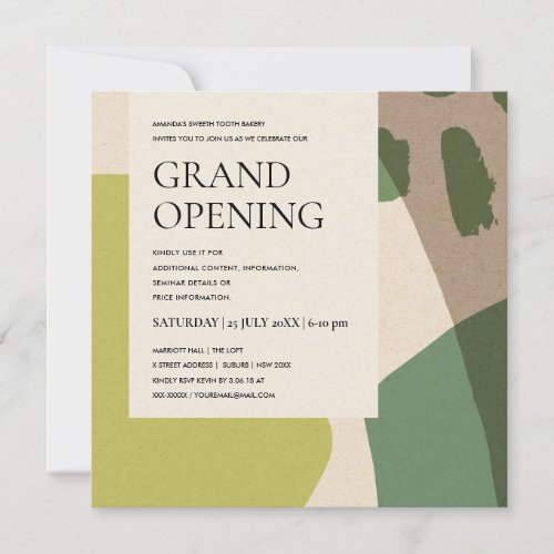 MODERN COOL ABSTRACT ART LIME GREEN  GRAND OPENING INVITATION