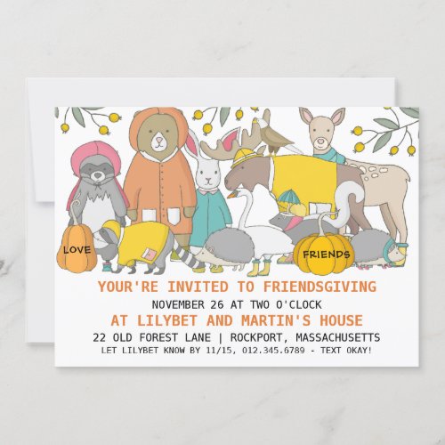 Modern Cool Animal Pumpkins Friendsgiving Invitation