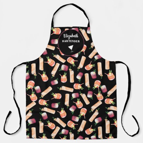 Modern cool bartender watercolor cocktails pattern apron