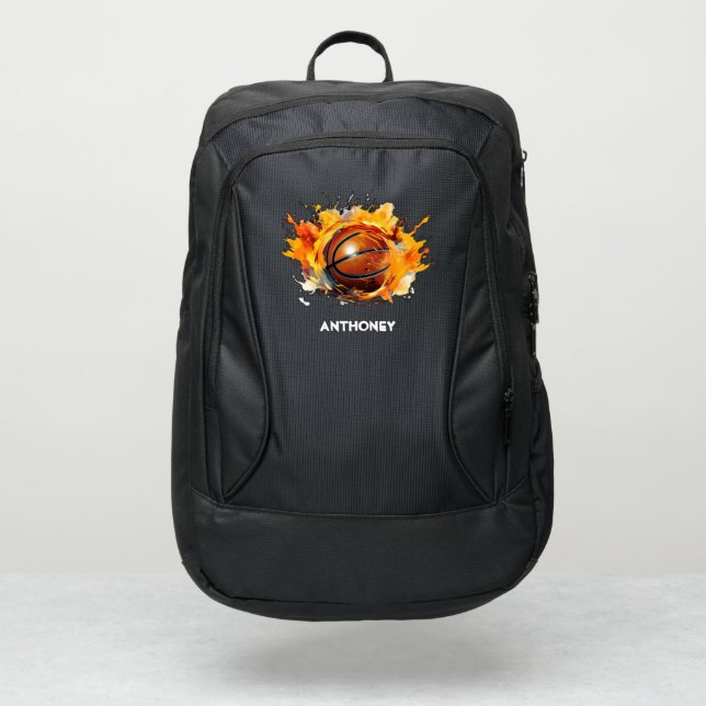 Modern Cool Basketball On Fire  Port Authority® Backpack (Front)