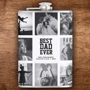Modern Cool BEST DAD EVER Instagram Photo Collage Flask
