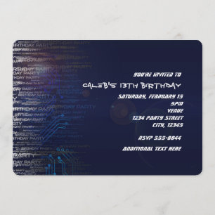 Modern Cool Birthday Tech Typography Party Invitation