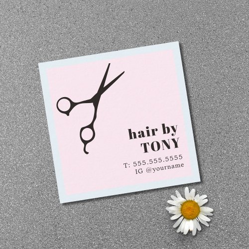 Modern Cool Black Rose Blue Hair Stylist Square Business Card