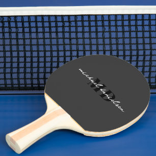 Modern Cool Black & White Script Initial Monogram Ping Pong Paddle