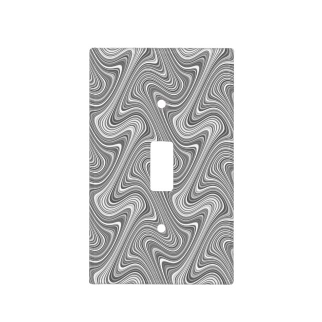 Modern Cool Black White Silver Grey Curvy Lines Light Switch Cover (Front)