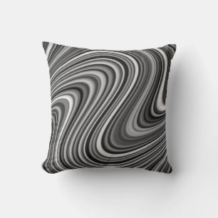 Modern Cool Black White Silver Grey Curvy Lines Throw Pillow