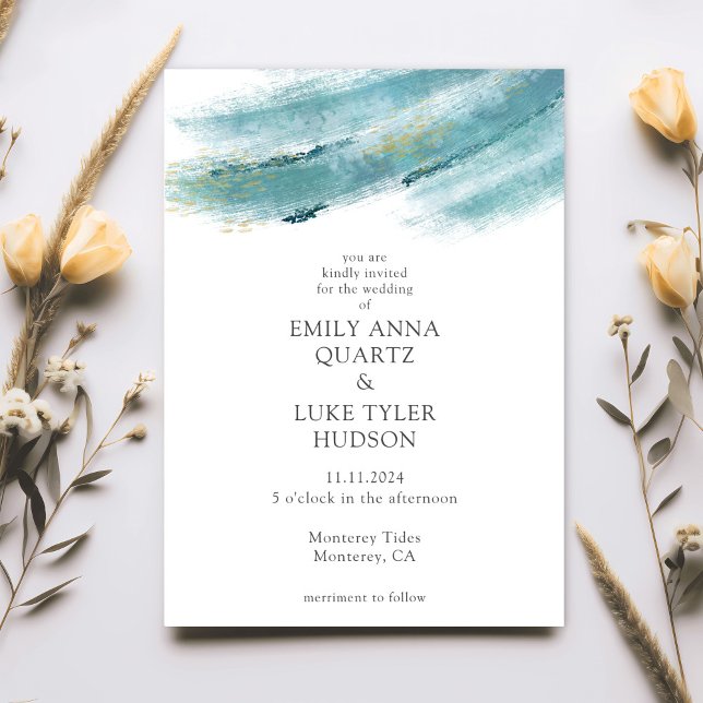 Modern Cool Blue Brushstroke Wedding - Casual Invitation (Creator Uploaded)