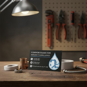 Modern Cool Blue Emergency Plumbing Services Business Card