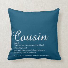 Modern Cool Blue Fun Script Cousin Definition Throw Pillow