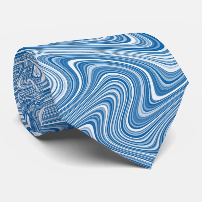 Modern Cool Blue White Grey Curvy Line Pattern Neck Tie (Rolled)