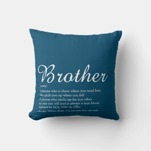 Modern Cool Blue Worlds Best Brother Definition Throw Pillow