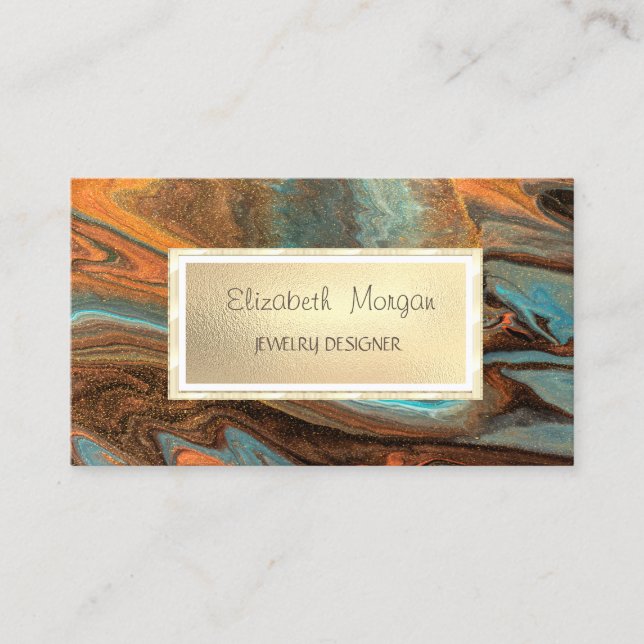 Modern Cool Brown Marble, Frame Jewelry Designer Business Card (Front)