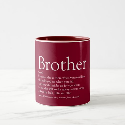 Modern Cool Burgundy Fun Best Brother Definition Two_Tone Coffee Mug