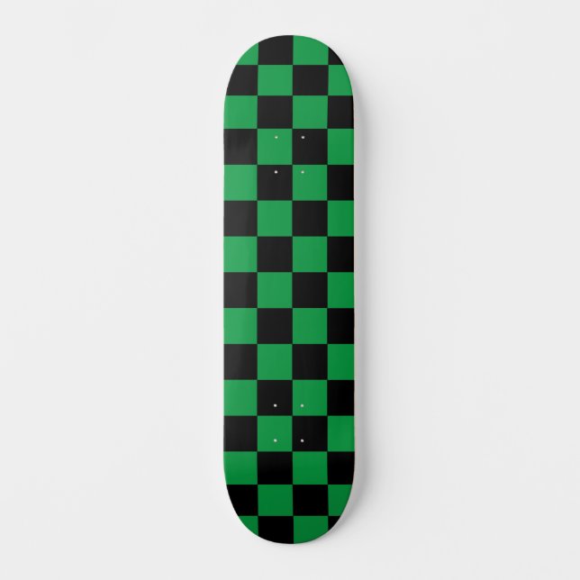 Modern Cool Checkered (chequered) Green & Black  Skateboard (Front)