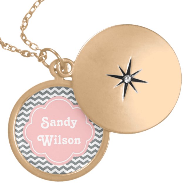 modern, cool chevron monogram, text locket necklace (Front)