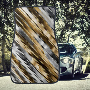 Modern, cool, chic, silver and gold stripe pattern car floor mat