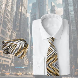 Modern, cool, chic, silver and gold stripe pattern neck tie