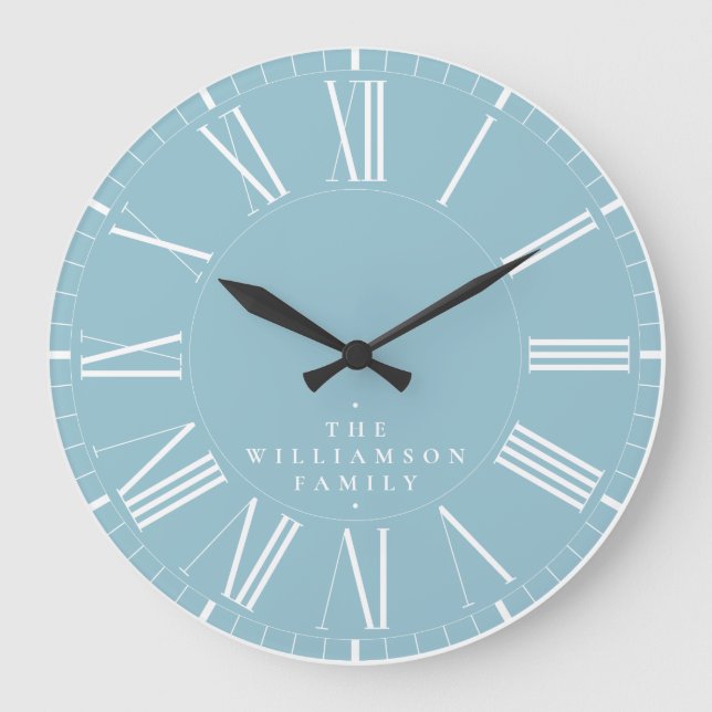 Modern Cool Chic Stylish Cerulean Blue Family Large Clock (Front)