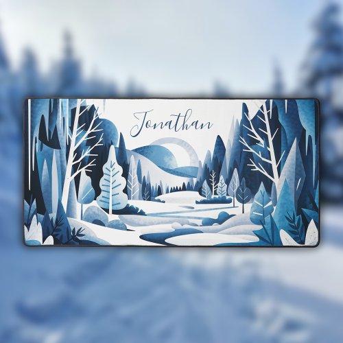 Modern Cool Colors Watercolor Winter Desk Mat