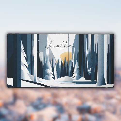 Modern Cool Colors Winter Forest Desk Mat