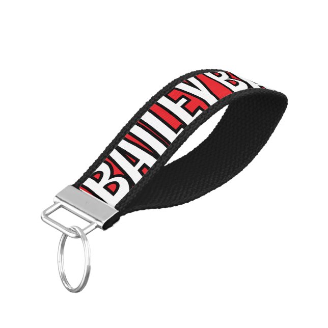 Modern Cool Custom Name Bold Text  Wrist Keychain (Angled Down)