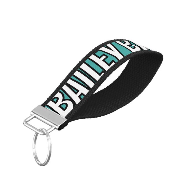 Modern Cool Custom Name Bold Text  Wrist Keychain (Angled Down)