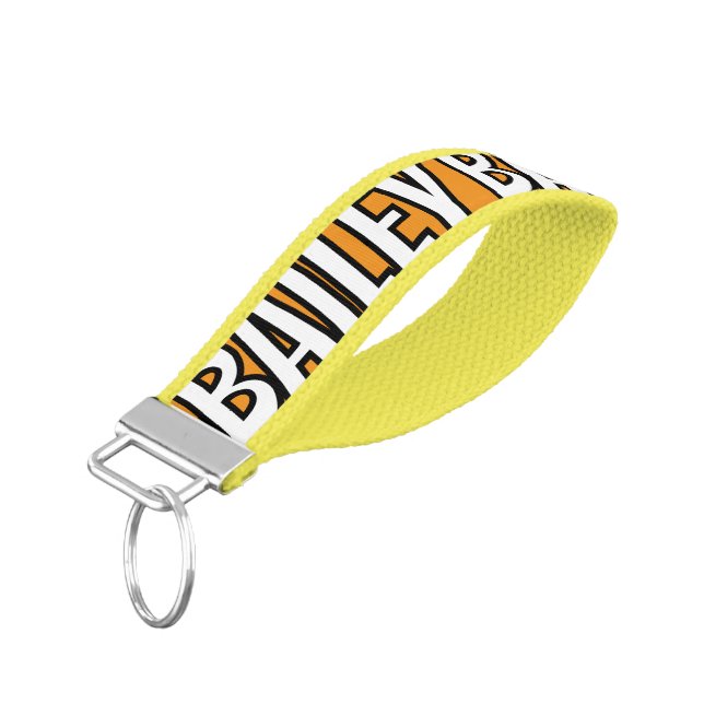 Modern Cool Custom Name Bold Text  Wrist Keychain (Angled Down)