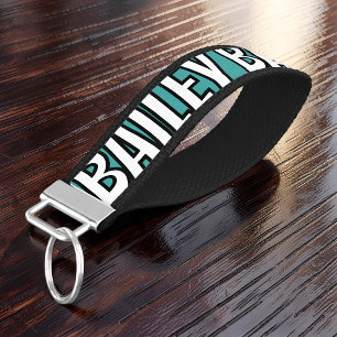 Modern Cool Custom Name Bold Text Wrist Keychain