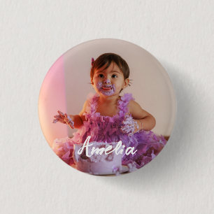 Modern Cool Custom Photo Birthday Button