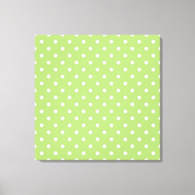 Modern, cool digital art, lime green polka dots. canvas print (Front)