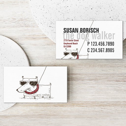Customizable Modern Cool Dog Walker White Profile Card Template Business Cards