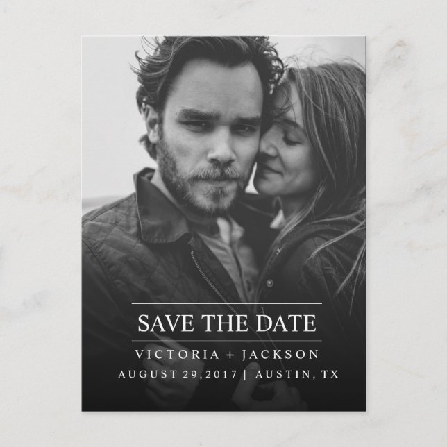 MODERN COOL ELEGANT PHOTO SAVE THE DATE ANNOUNCEMENT POSTCARD (Front)