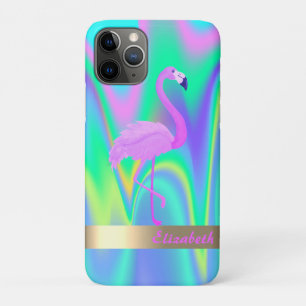 Modern Cool Flamingo Holographic - Personalized iPhone 11 Pro Case