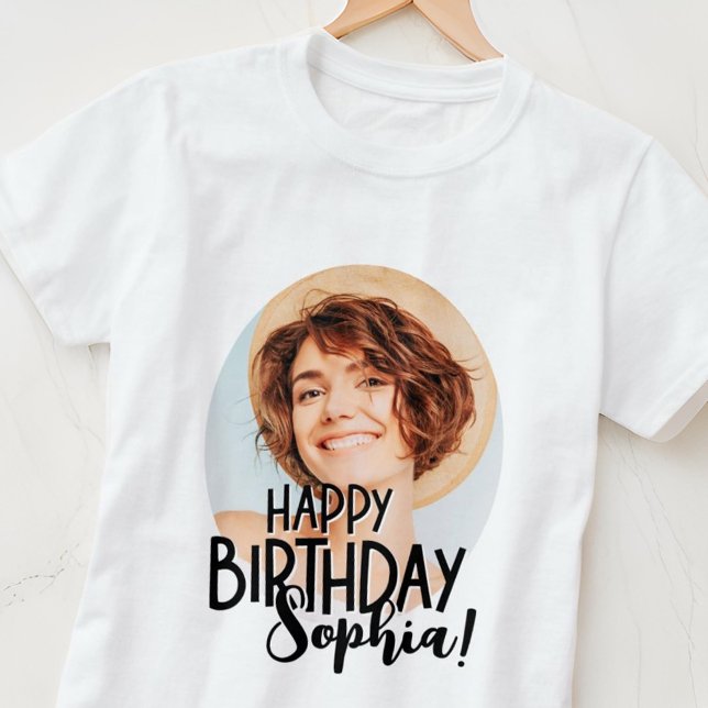 Modern Cool Fun Custom Photo Birthday Greeting T-Shirt (Creator Uploaded)