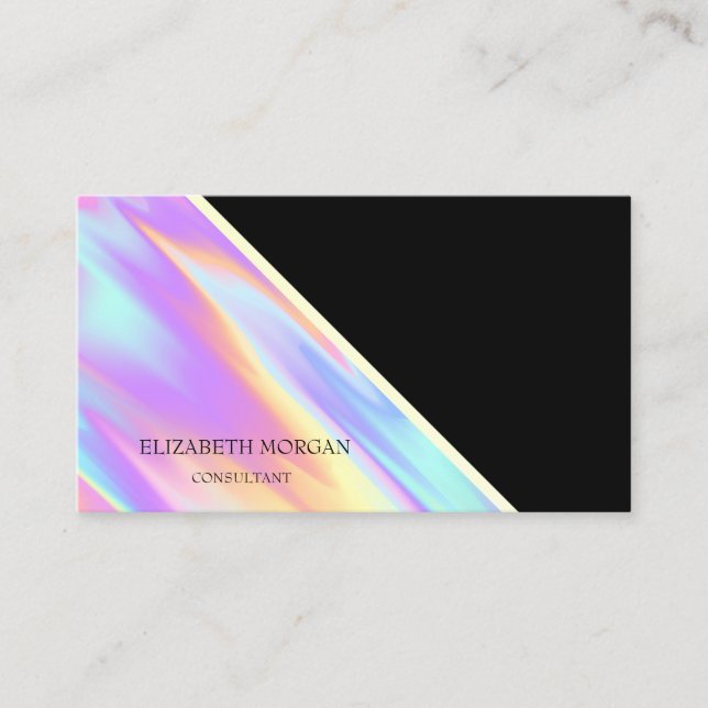 Modern Cool Geometric,Black,Colorful Holographic Business Card (Front)