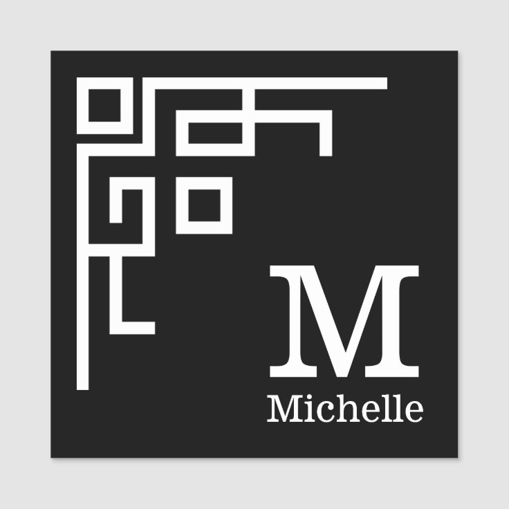 Modern Cool Geometric Monogram Black Designer Name Tag Zazzle