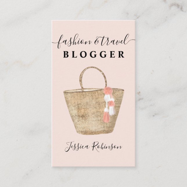 Modern cool girly bag script fashion blogger pink business card (Front)