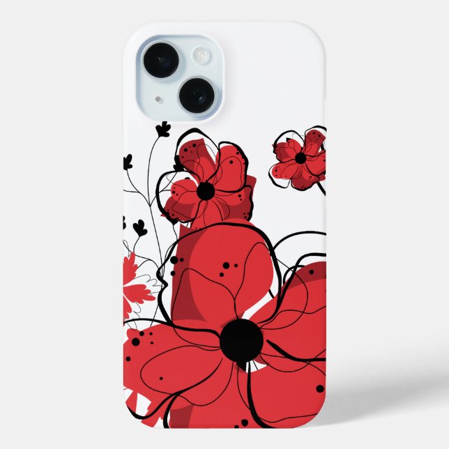 Modern Cool Girly Red and Black Flowers Case-Mate iPhone Case (Back)