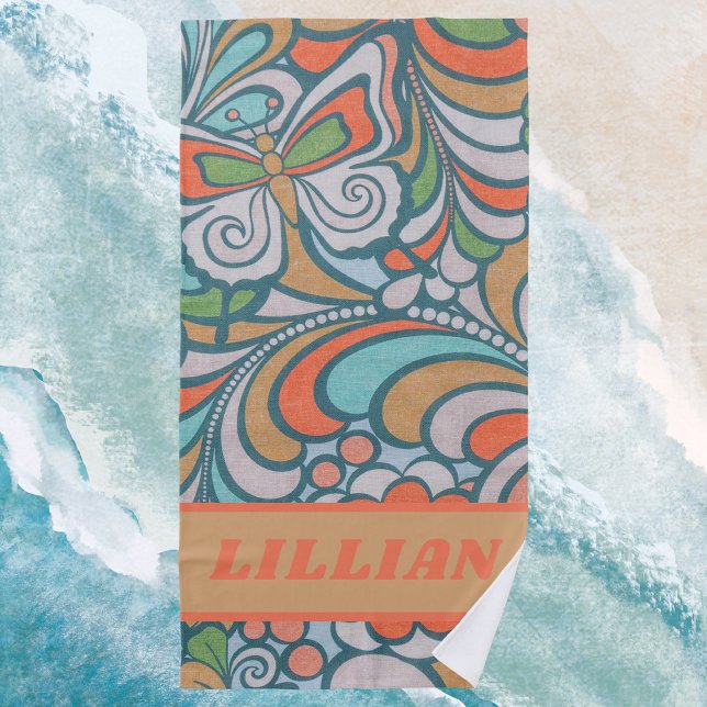 Modern Cool Girly Retro Vintage Beach Towel (Creator Uploaded)