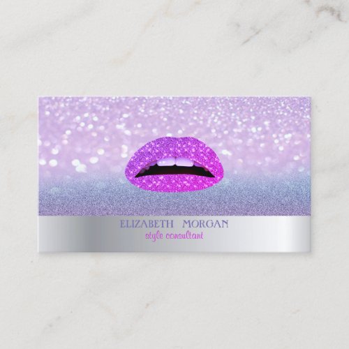 Modern Cool Glitter Bokeh Ombre Lips Business Card