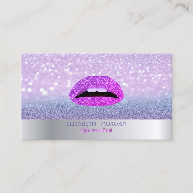 Modern Cool Glitter Bokeh Ombre Lips Business Card (Front)
