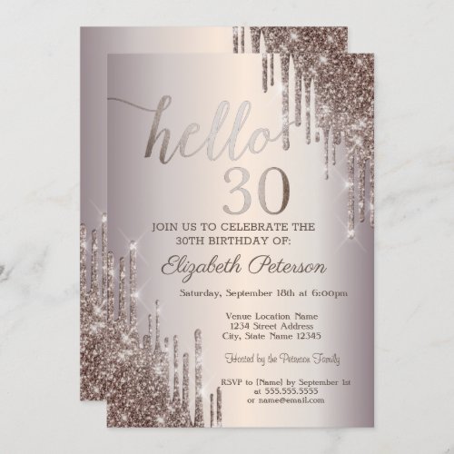 Modern Cool Glitter Drips 30th Birthday  Invitation