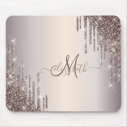 Modern Cool Glitter Drips Monogram  Mouse Pad