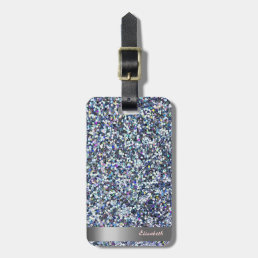 Modern Cool  Glitter Silver Stripe - Personalized Luggage Tag