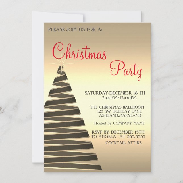  Modern, Cool,Gold Christmas Tree  Invitation (Front)