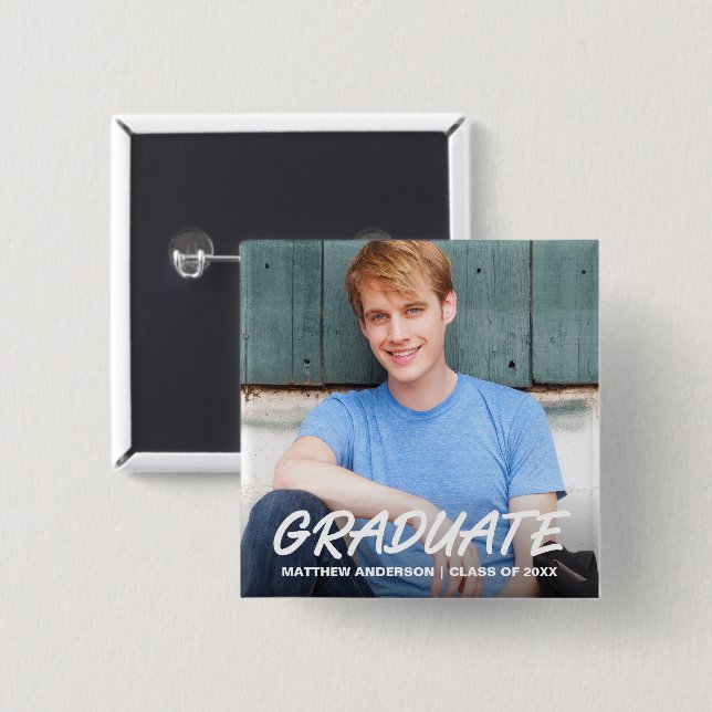 Modern Cool Graduation Announcement Photo Button (Front & Back)