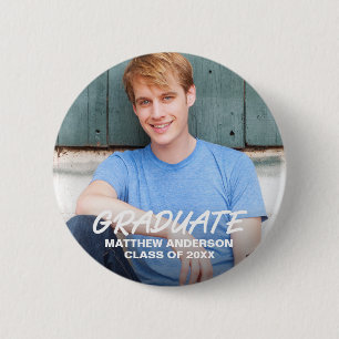 Modern Cool Graduation Announcement Photo Round Button